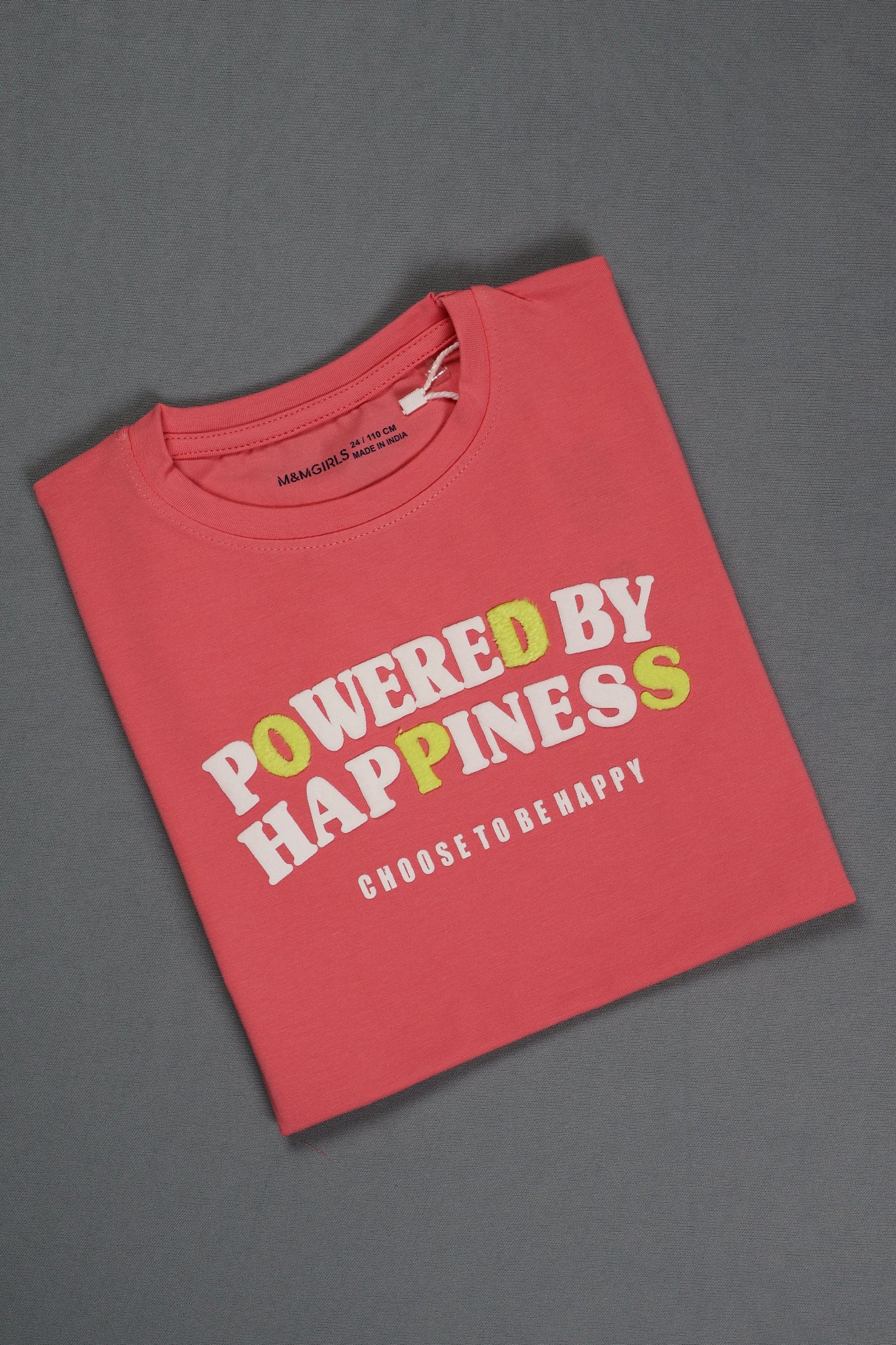 Fyst Cotton Knit "Powered By Happiness" Print T-Shirt for Girls - Pink - Fyst Fashion