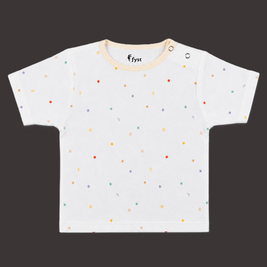 Fyst Unisex Baby Off-White Multi-Star Print T-Shirt and Diaper Pant Co-ord Set