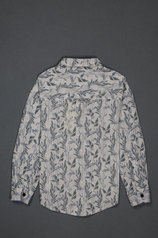 Fyst Cotton Leaf Print Full Sleeve Shirt for Boys - White - Fyst Fashion