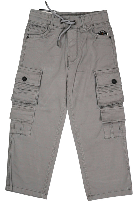 Fyst Cotton Elastic Waist Multi-Pocket Cargo Trousers for Boys - Grey - Fyst Fashion