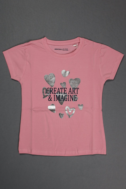 Fyst Cotton Knit "Create Art" Heart Print T-Shirt for Girls - Pink - Fyst Fashion