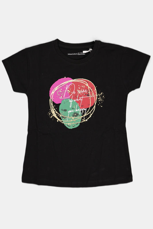 Fyst Cotton Knit "Do More Happy" Print T-Shirt for Girls - Black - Fyst Fashion
