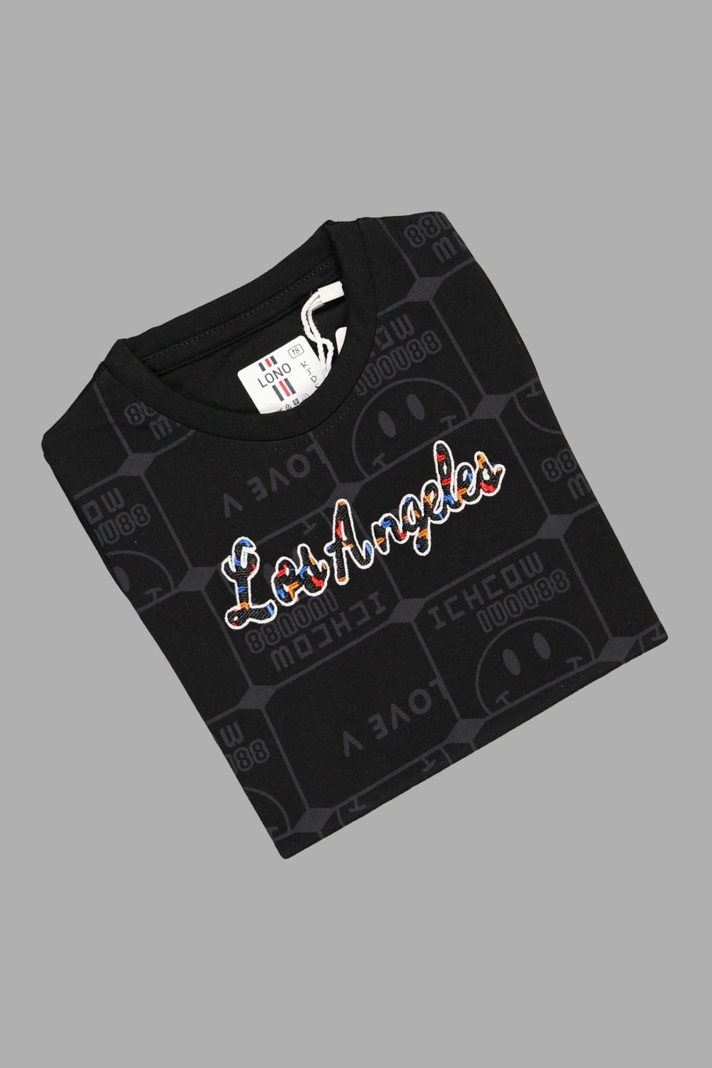 Black sweatshirt with 'Los Angeles' text on a gray background