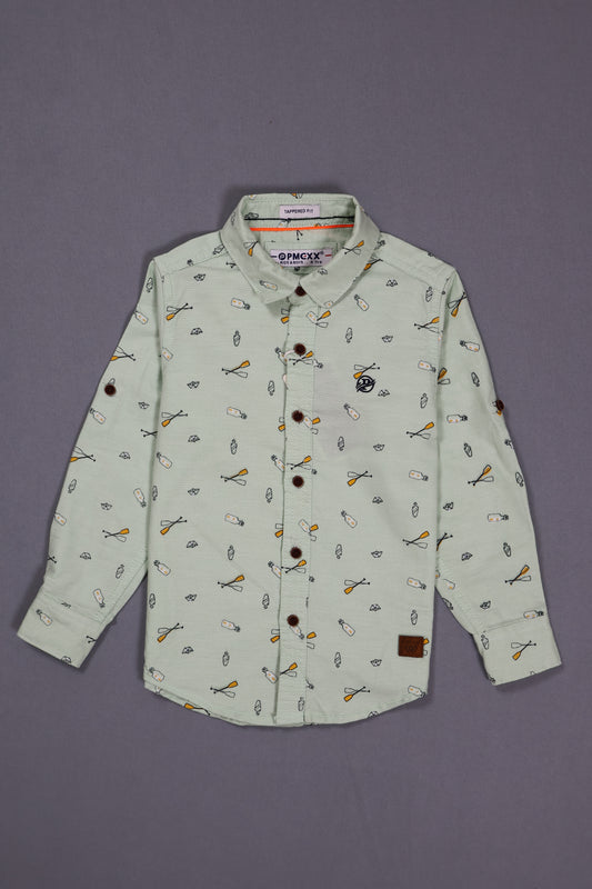 Light green shirt with pattern on a purple background