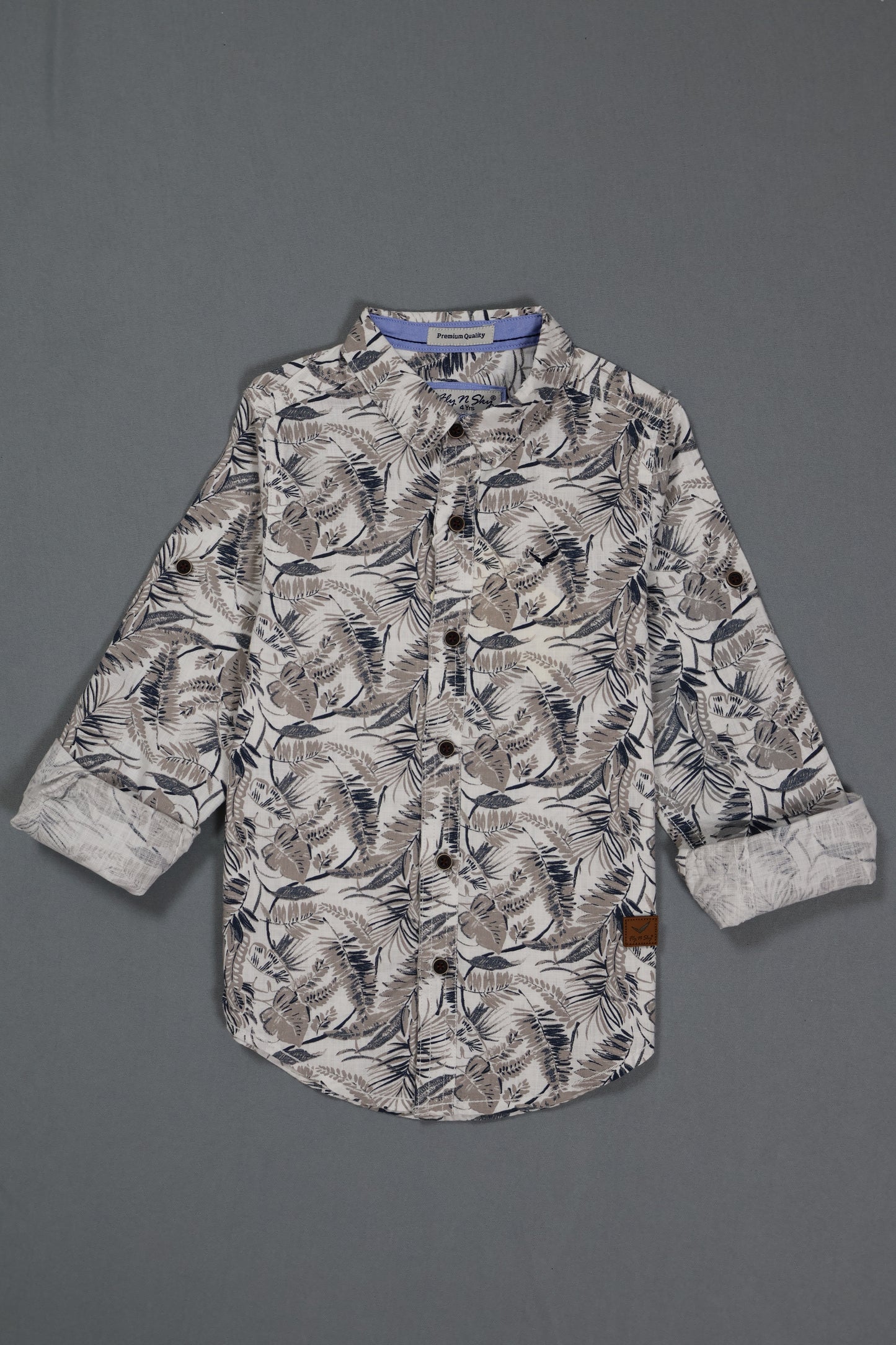 Floral patterned shirt on a gray background
