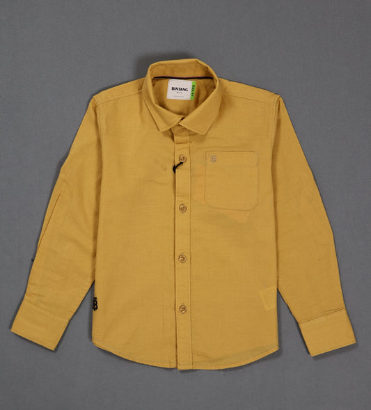 Yellow shirt with a collar and pocket on a gray background
