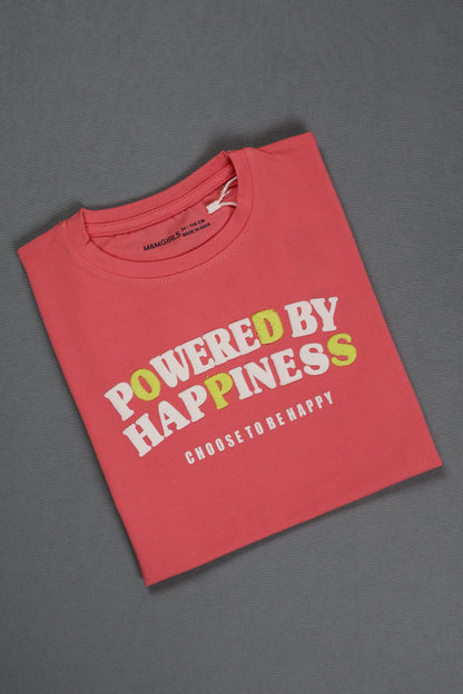 Fyst Cotton Knit "Powered By Happiness" Print T-Shirt for Girls - Pink - Fyst Fashion