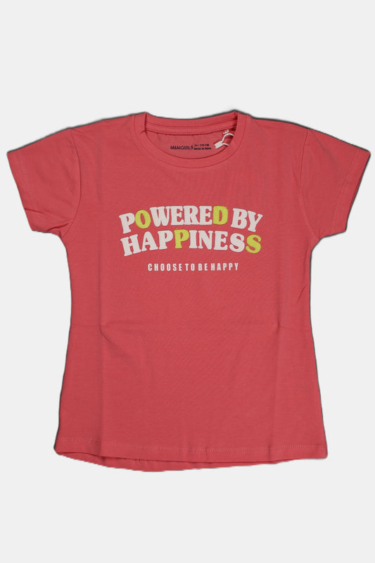 Fyst Cotton Knit "Powered By Happiness" Print T-Shirt for Girls - Pink - Fyst Fashion