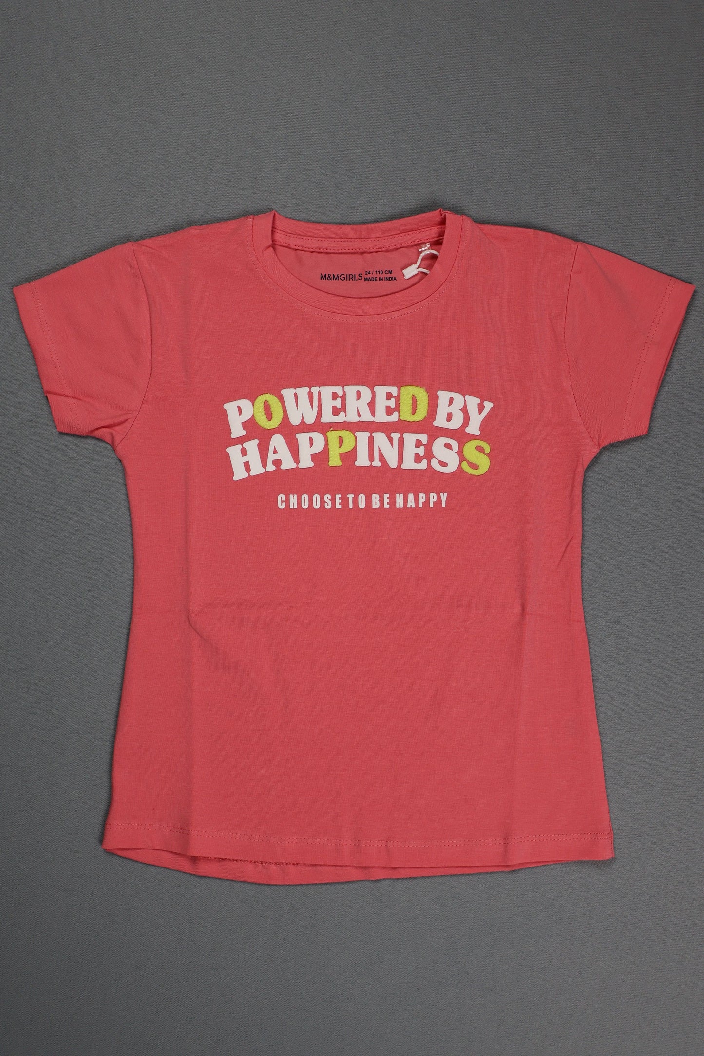 Fyst Cotton Knit "Powered By Happiness" Print T-Shirt for Girls - Pink - Fyst Fashion