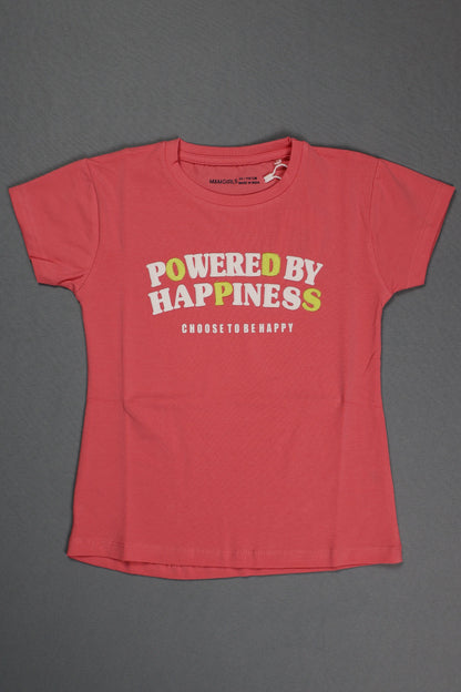 Fyst Cotton Knit "Powered By Happiness" Print T-Shirt for Girls - Pink - Fyst Fashion
