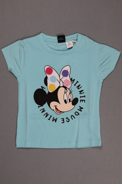Fyst Cotton Knit Minnie Mouse Print T-Shirt for Girls - Blue - Fyst Fashion
