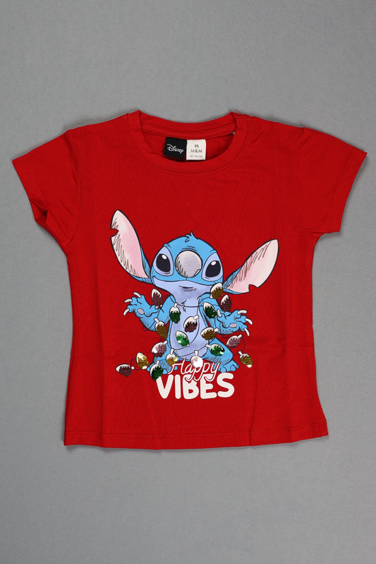 Fyst Cotton Knit "Happy Vibes" Print T-Shirt for Girls - Red - Fyst Fashion