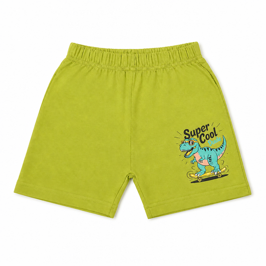 Fyst Boys Lime Green Skateboarding Dinosaur "Super Cool Dude" Cotton Shorts