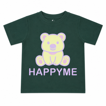 Boys Dark Green "HAPPYME" Bear Graphic T-Shirt