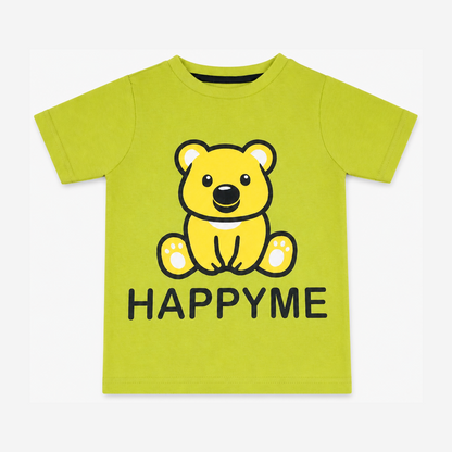 Fyst Boys Lime Green "HAPPYME" Bear Graphic Cotton T-Shirt