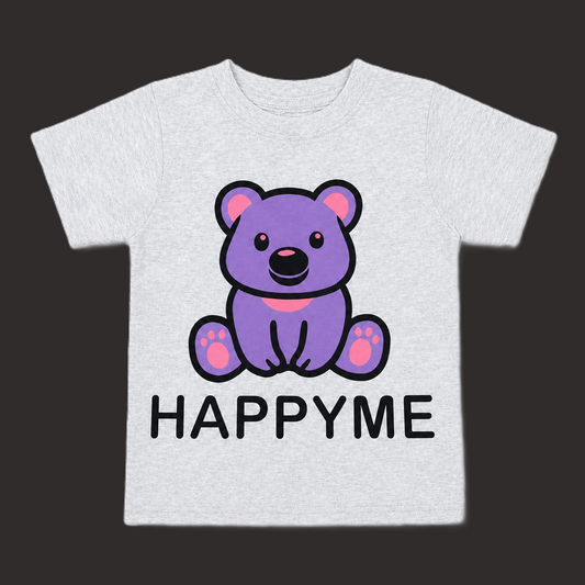 Fyst Boys Light Grey Melange "HAPPYME" Bear Graphic Cotton T-Shirt