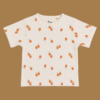 Fyst Boys Off-White & Peach Orange Printed Ribbed T-Shirt and Shorts Co-ord Set