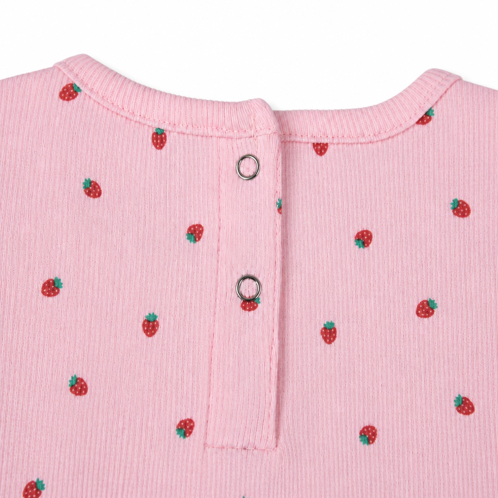 Fyst Girls Pink Strawberry Print Ruffle Sleeve Top and "HAPPYME" Shorts Co-ord Set