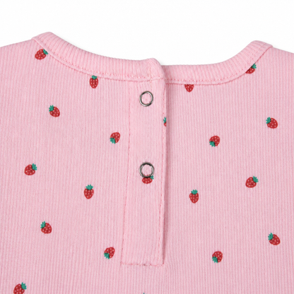 Fyst Girls Pink Strawberry Print Ruffle Sleeve Top and "HAPPYME" Shorts Co-ord Set