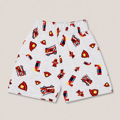 Fyst Boys Light Grey Fire Truck All-Over Print T-Shirt and Shorts Co-ord Set