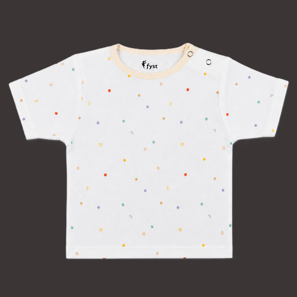 Fyst Unisex Baby Off-White Multi-Star Print T-Shirt and Diaper Pant Co-ord Set