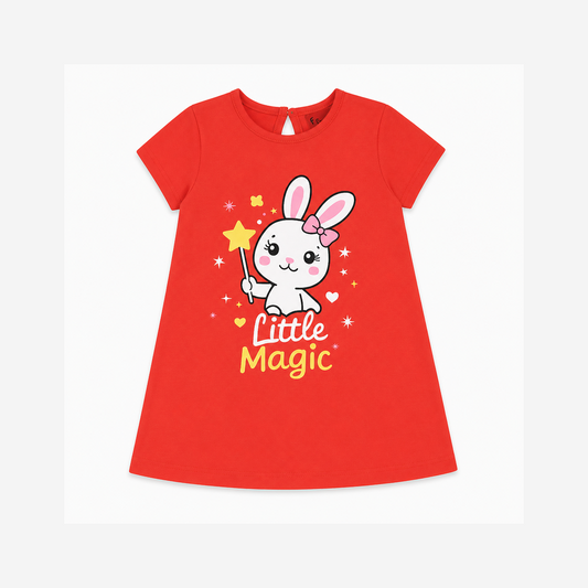 Fyst Girls Coral Orange "Little Magic" Bunny Graphic Longline Cotton T-Shirt