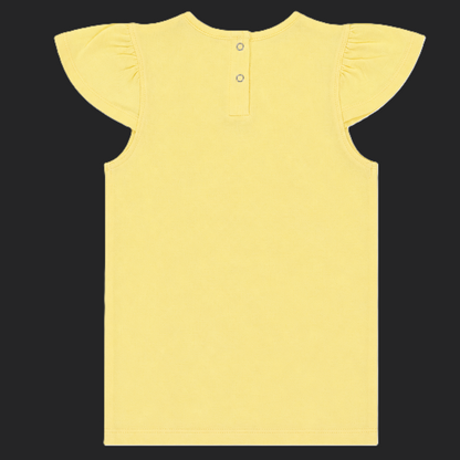 Fyst Girls Pastel Yellow Cute Kitten Graphic Cotton Cap Sleeve T-Shirt