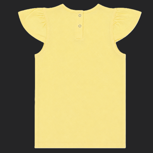Fyst Girls Pastel Yellow Cute Kitten Graphic Cotton Cap Sleeve T-Shirt