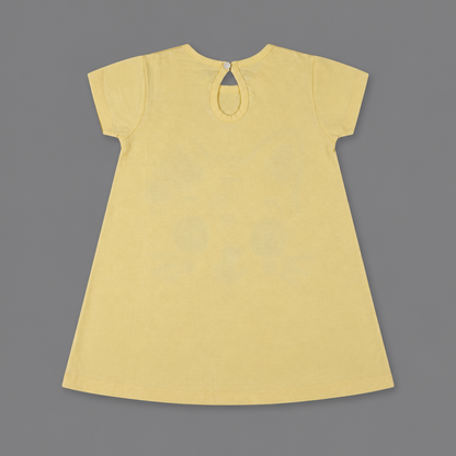 Fyst Girls Pastel Yellow Cute Kitten Graphic Pure Cotton Longline T-Shirt