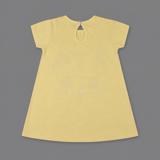 Fyst Girls Pastel Yellow Cute Kitten Graphic Pure Cotton Longline T-Shirt