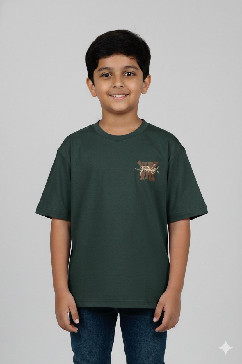 Fyst Cotton Knit Drop Shoulder T-Shirt for Boys - Dark Green - Fyst Fashion