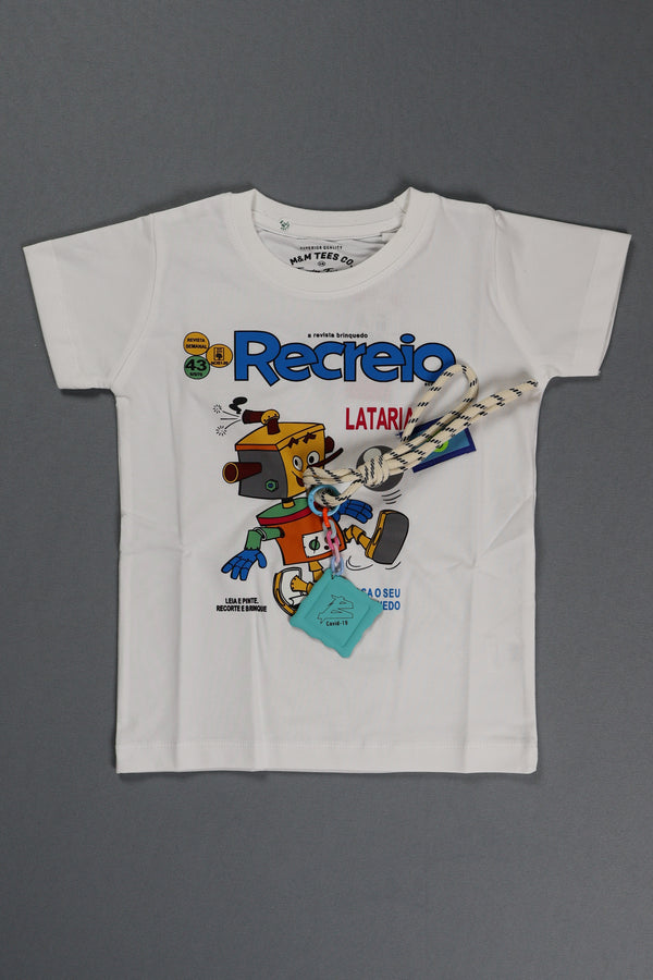 Fyst Cotton Knit Robot Graphic T-Shirt for Boys - White