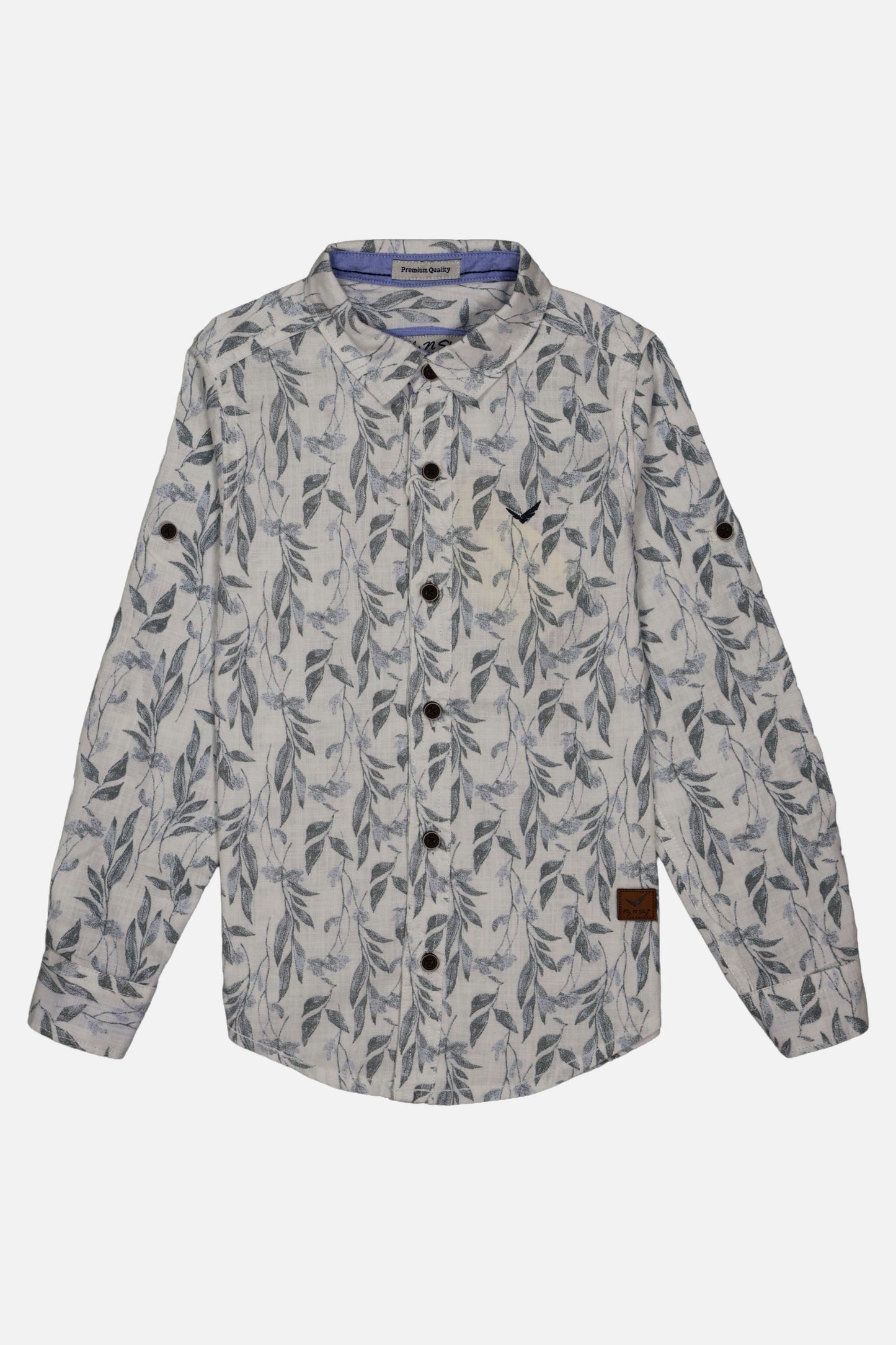 Fyst Cotton Leaf Print Full Sleeve Shirt for Boys - White - Fyst Fashion