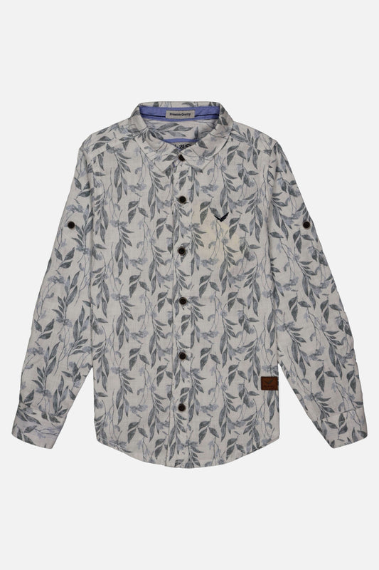 Fyst Cotton Leaf Print Full Sleeve Shirt for Boys - White - Fyst Fashion