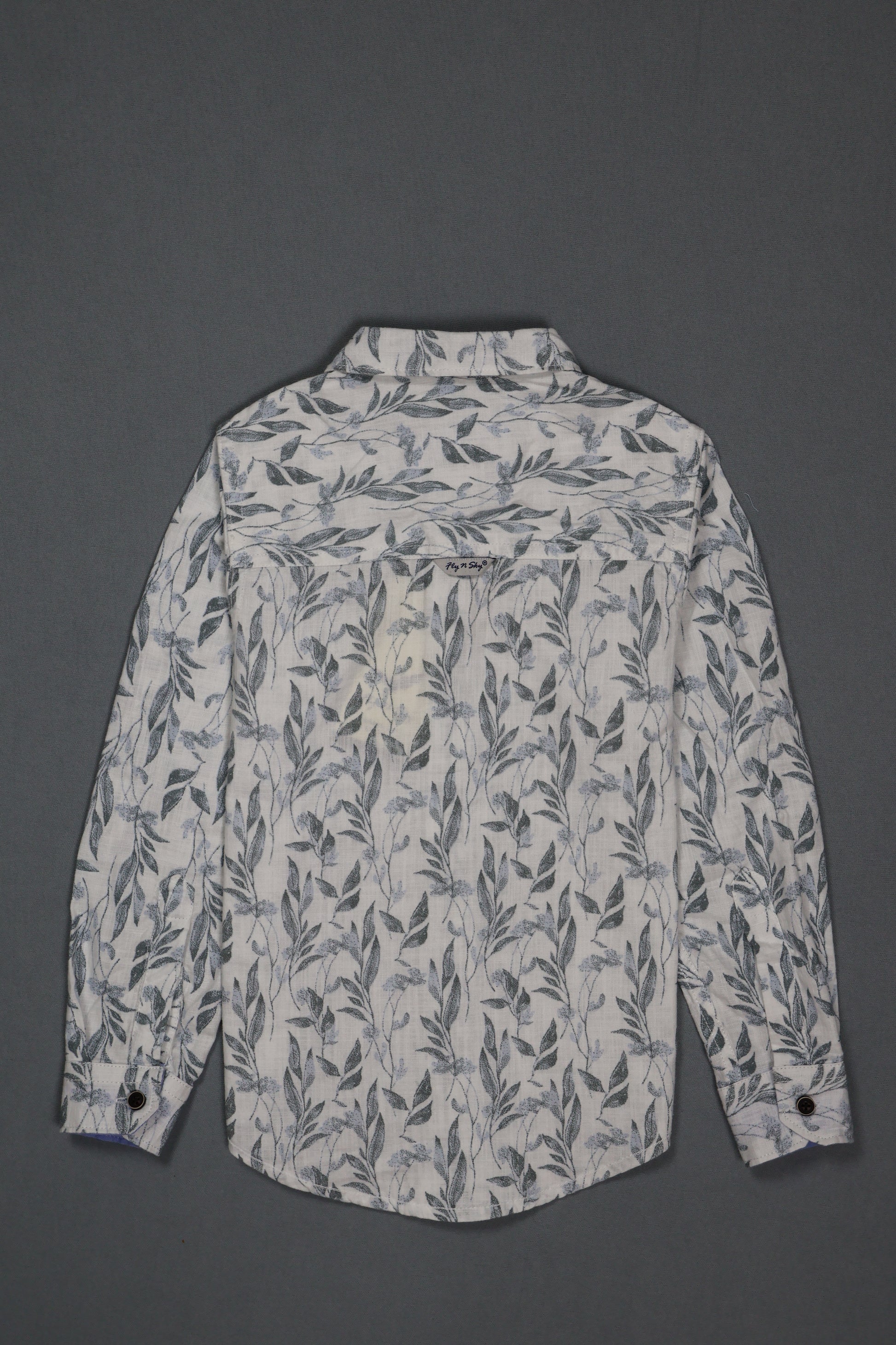 Fyst Cotton Leaf Print Full Sleeve Shirt for Boys - White - Fyst Fashion
