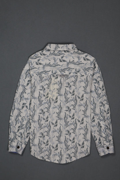 Fyst Cotton Leaf Print Full Sleeve Shirt for Boys - White - Fyst Fashion