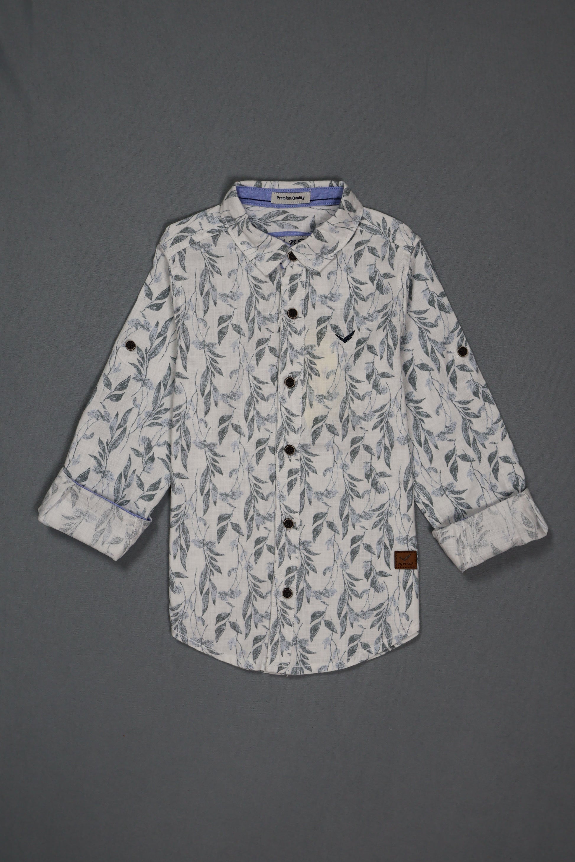 Fyst Cotton Leaf Print Full Sleeve Shirt for Boys - White - Fyst Fashion
