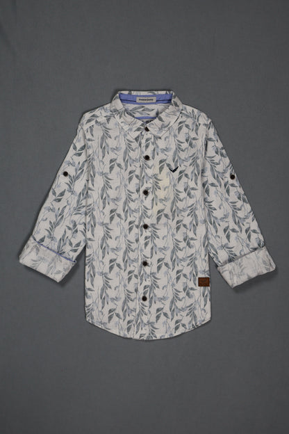 Fyst Cotton Leaf Print Full Sleeve Shirt for Boys - White - Fyst Fashion