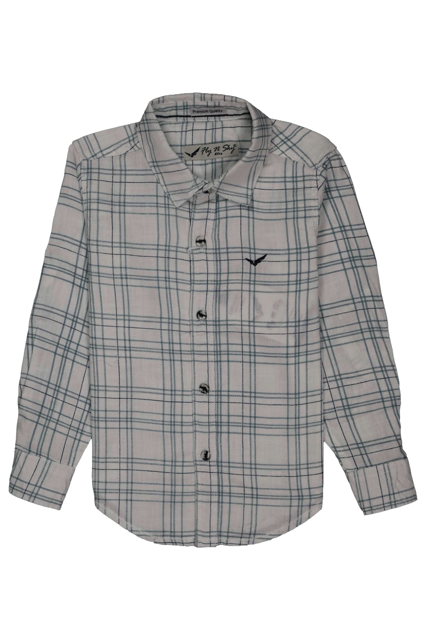 Plaid shirt with button details on a white background