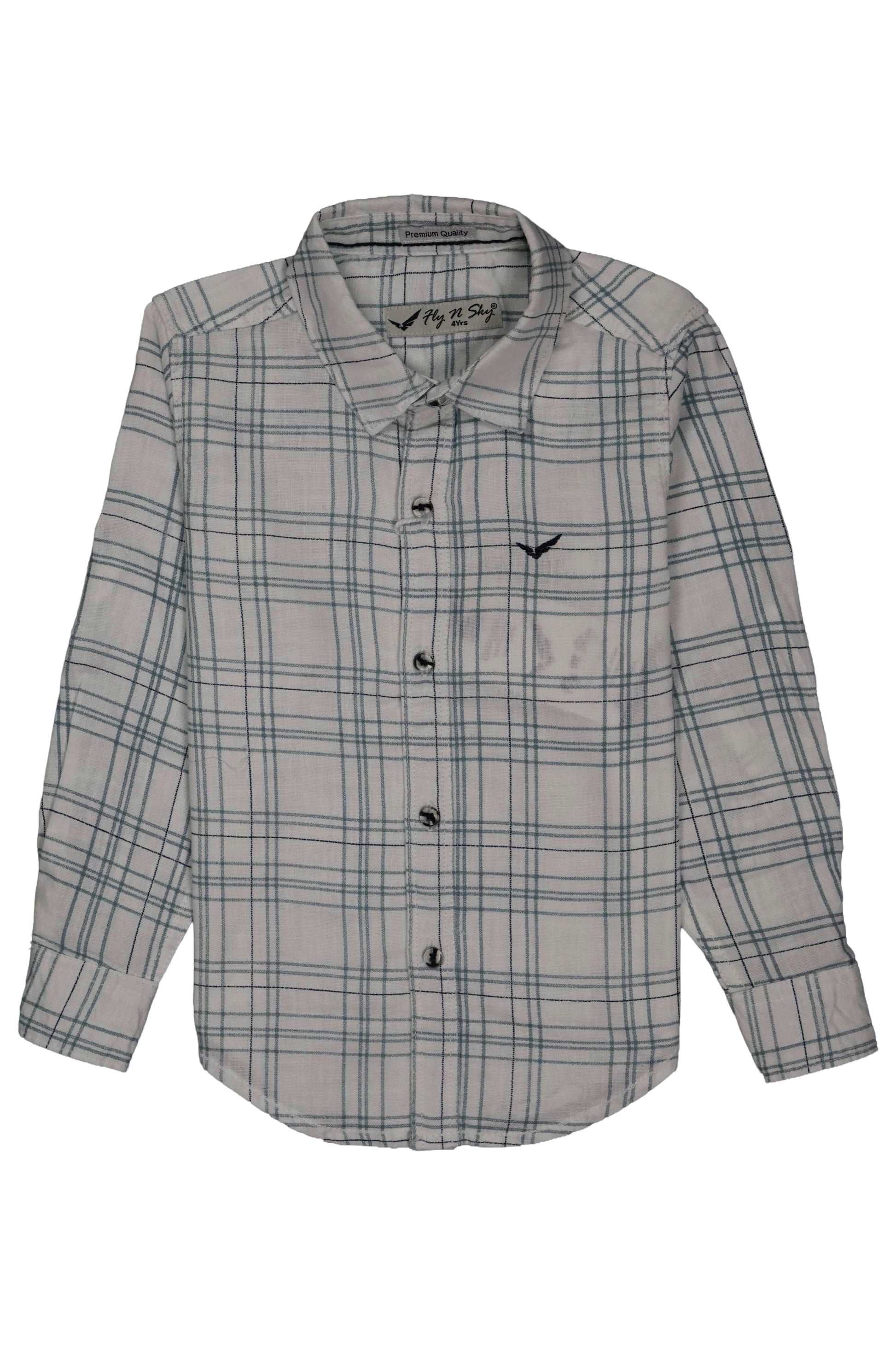 Plaid shirt with button details on a white background