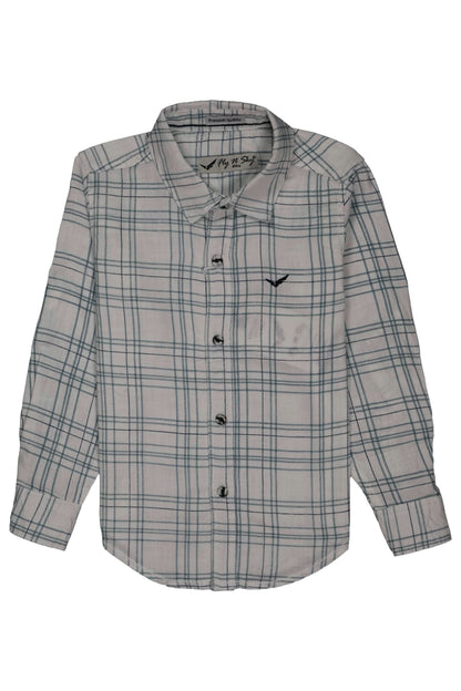 Plaid shirt with button details on a white background