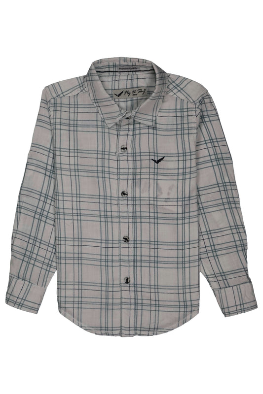 Plaid shirt with button details on a white background