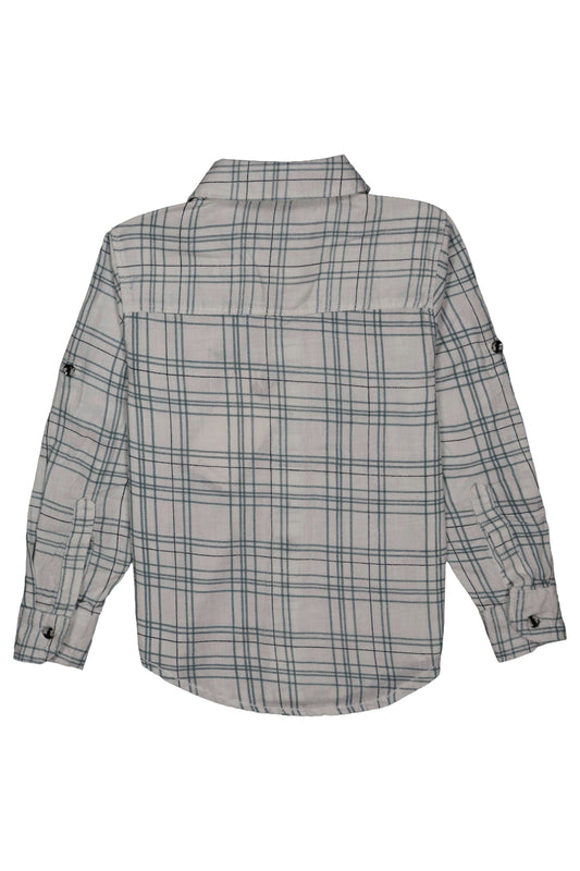 Fyst Cotton Grid Check Full Sleeve Shirt for Boys - White
