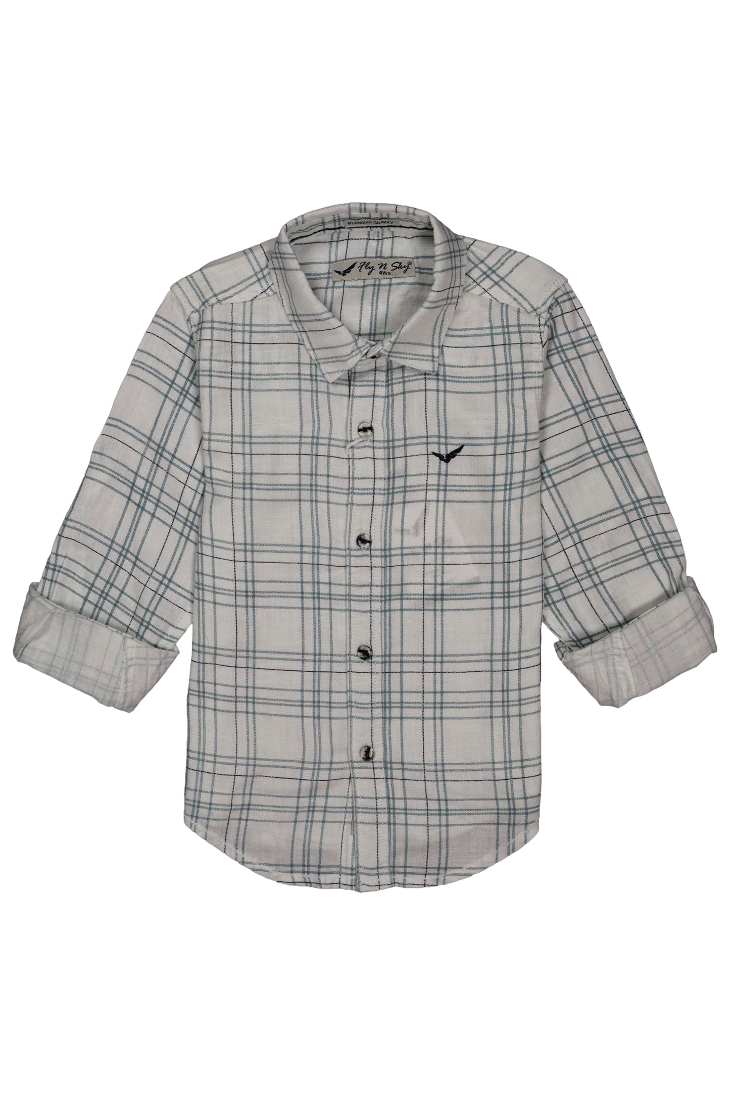 Plaid shirt with rolled-up sleeves on a white background