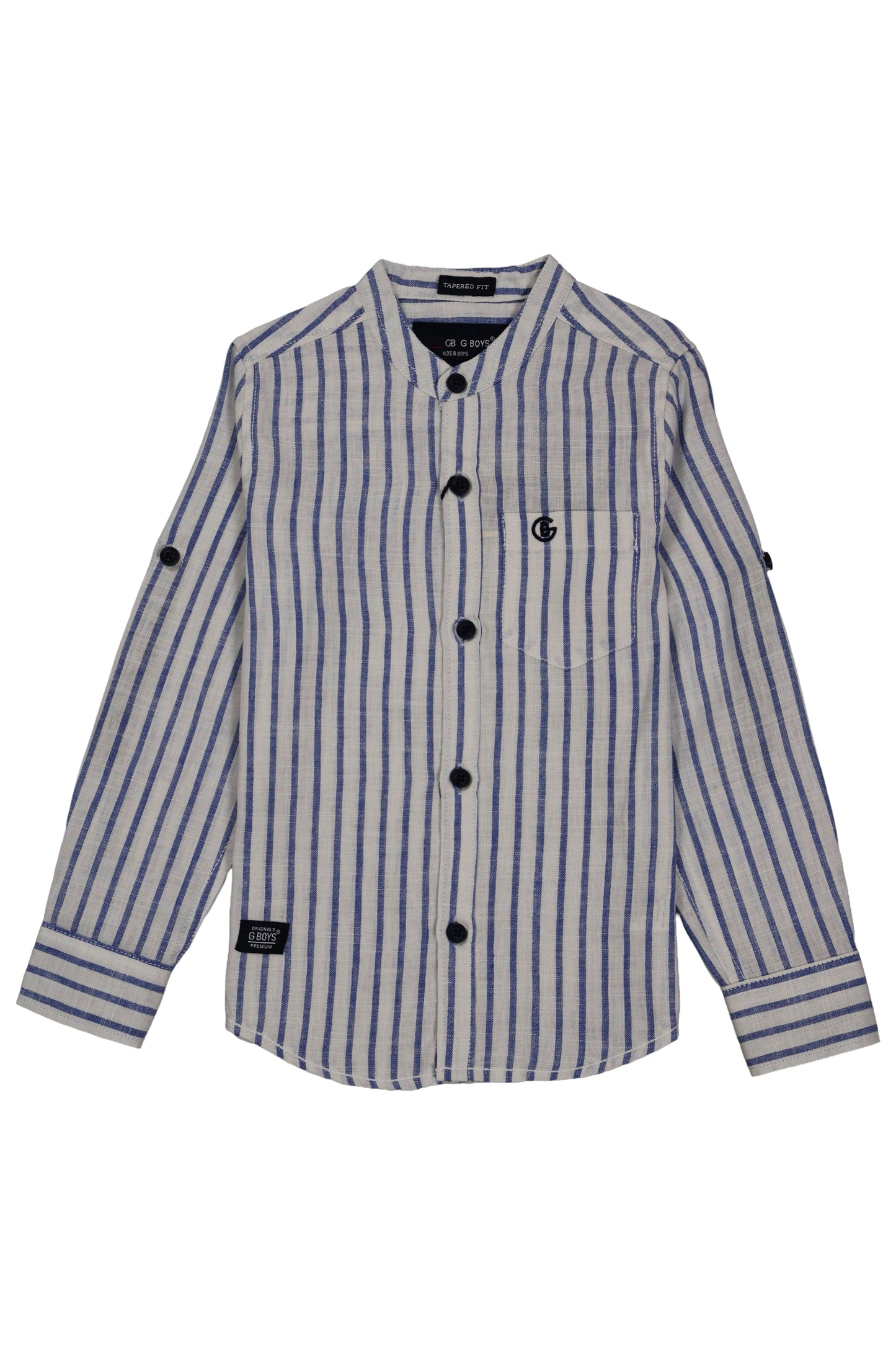 Fyst Premium Cotton Mandarin Collar Vertical Stripe Shirt for Boys - White & Blue - Fyst Fashion