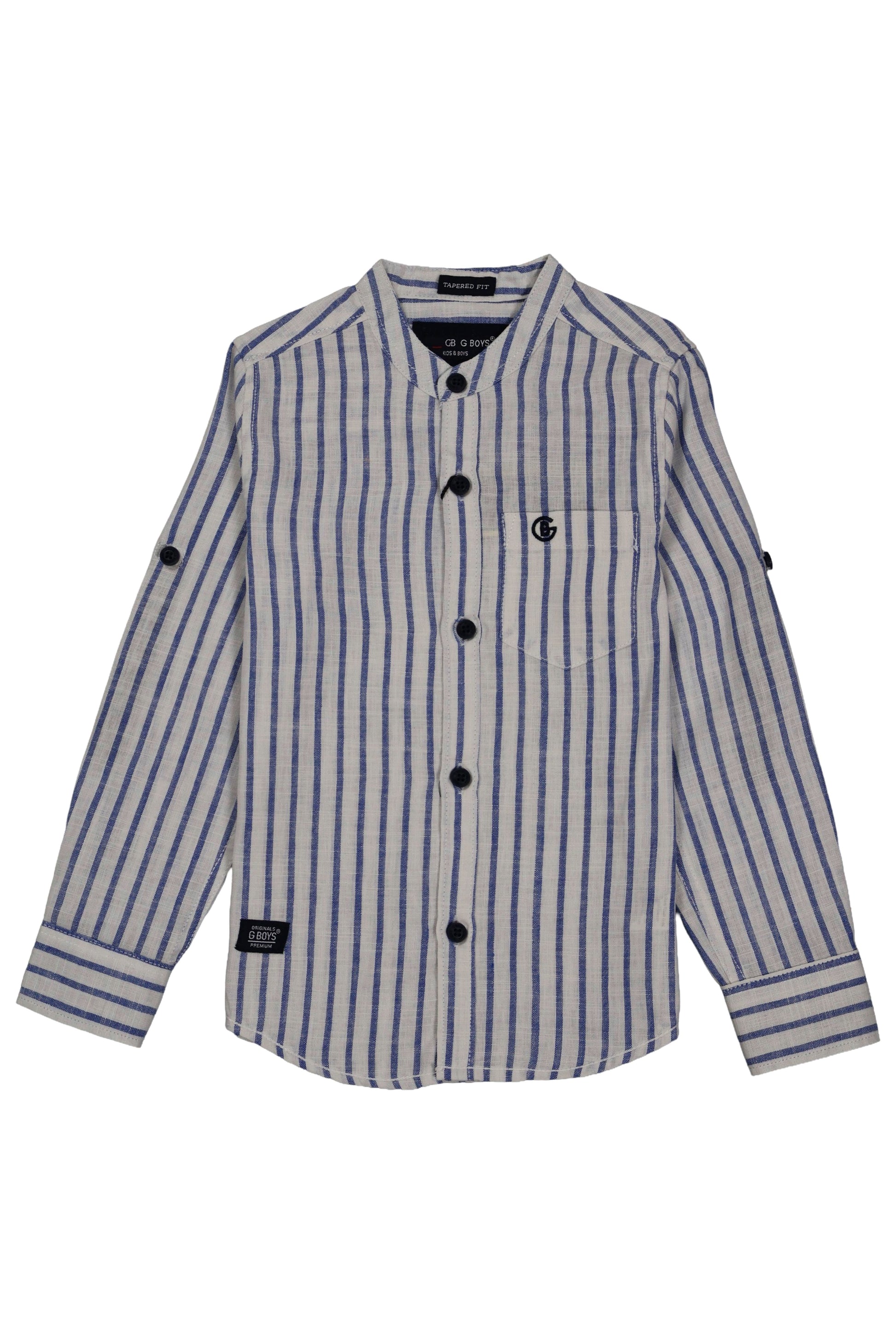 Fyst Premium Cotton Mandarin Collar Vertical Stripe Shirt for Boys - White & Blue - Fyst Fashion