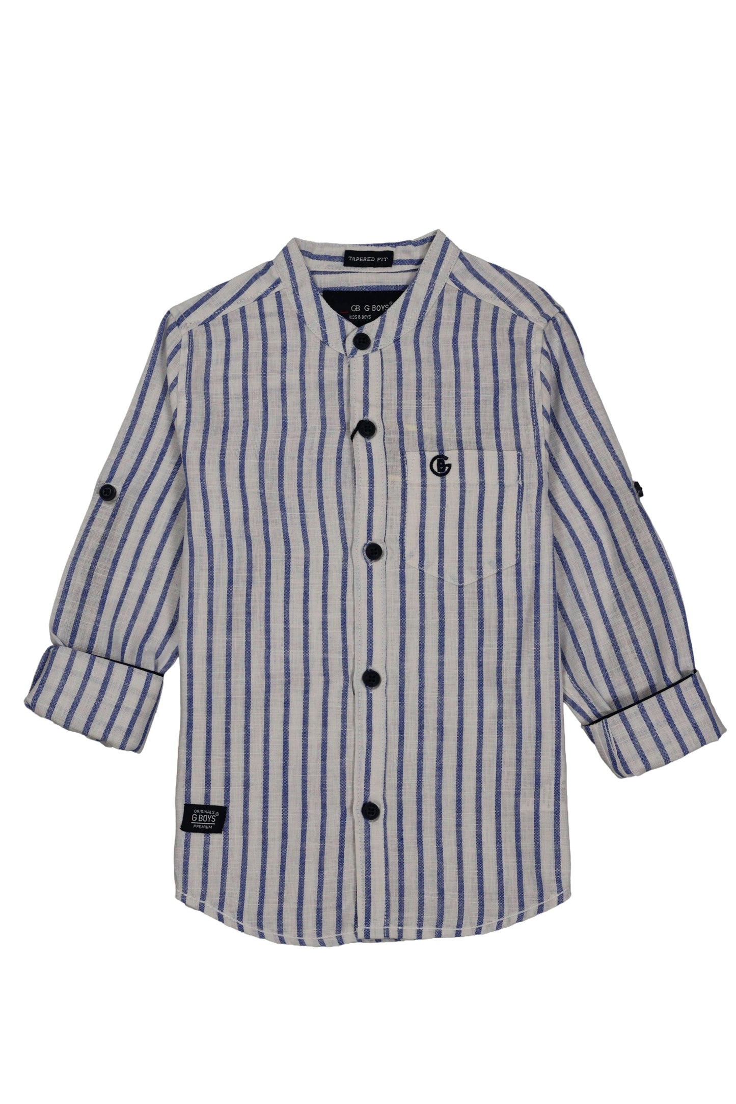 Fyst Premium Cotton Mandarin Collar Vertical Stripe Shirt for Boys - White & Blue - Fyst Fashion