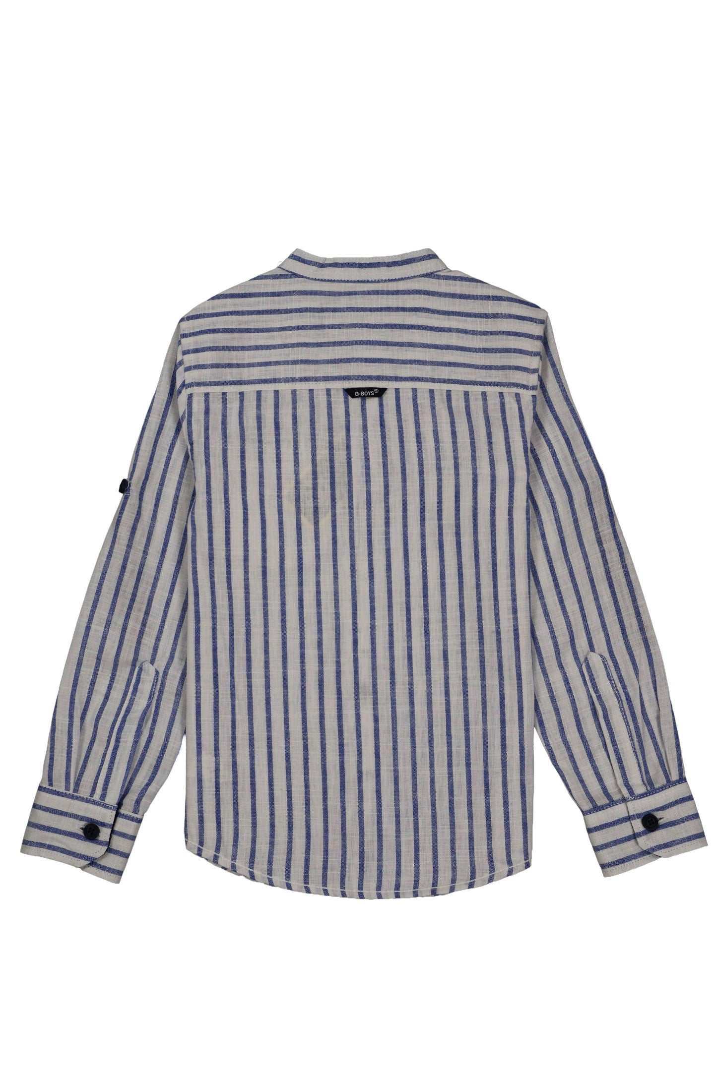 Fyst Premium Cotton Mandarin Collar Vertical Stripe Shirt for Boys - White & Blue - Fyst Fashion