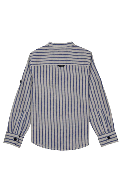 Fyst Premium Cotton Mandarin Collar Vertical Stripe Shirt for Boys - White & Blue - Fyst Fashion