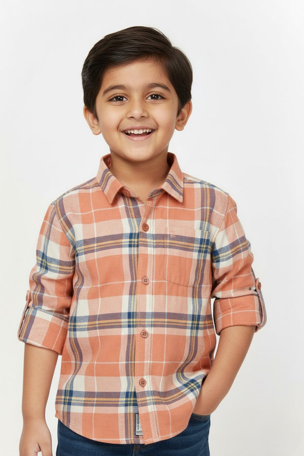 Fyst Premium Sunset Plaid Smart Casual Shirt for Boys – Harvest Orange